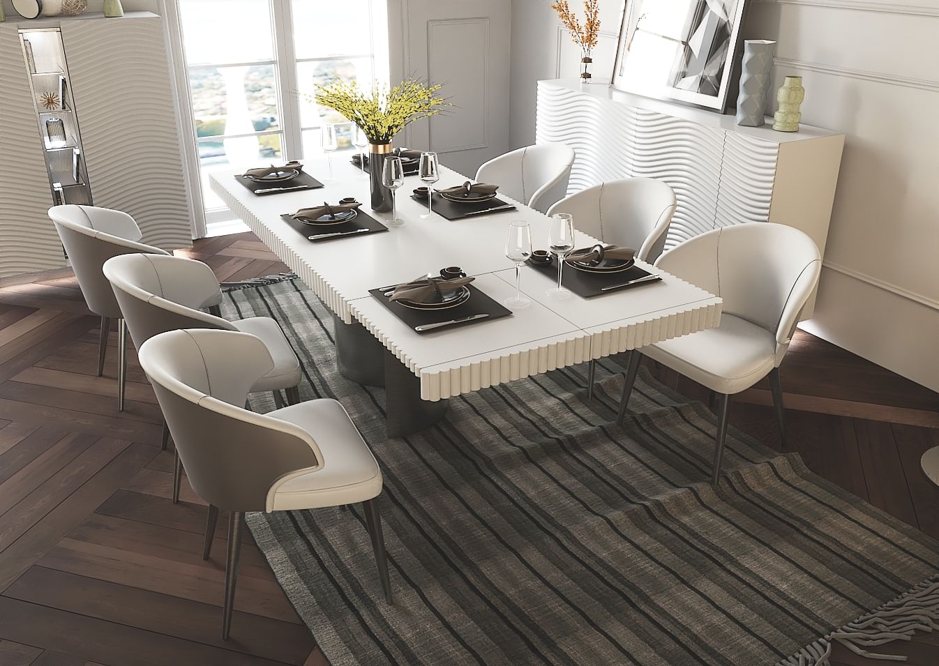 Wave Dining Room Set in White